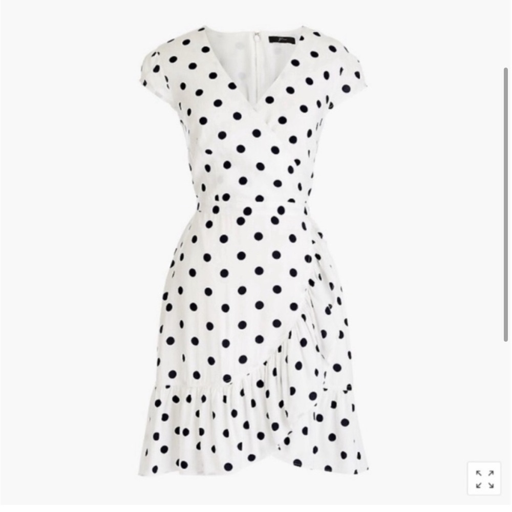 J Crew L7669 White Navy Polka Dot‎ Ruffle Faux Wrap Dress Sz 24